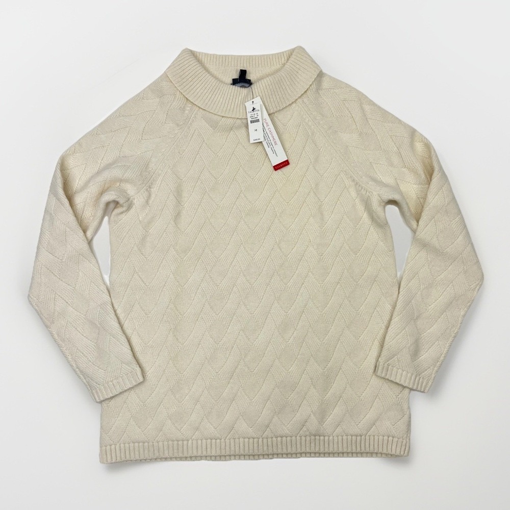 Talbots NWT Pure Cashmere Sweater Ivory Cowl Neck Long Sleeve Textured *Soft*